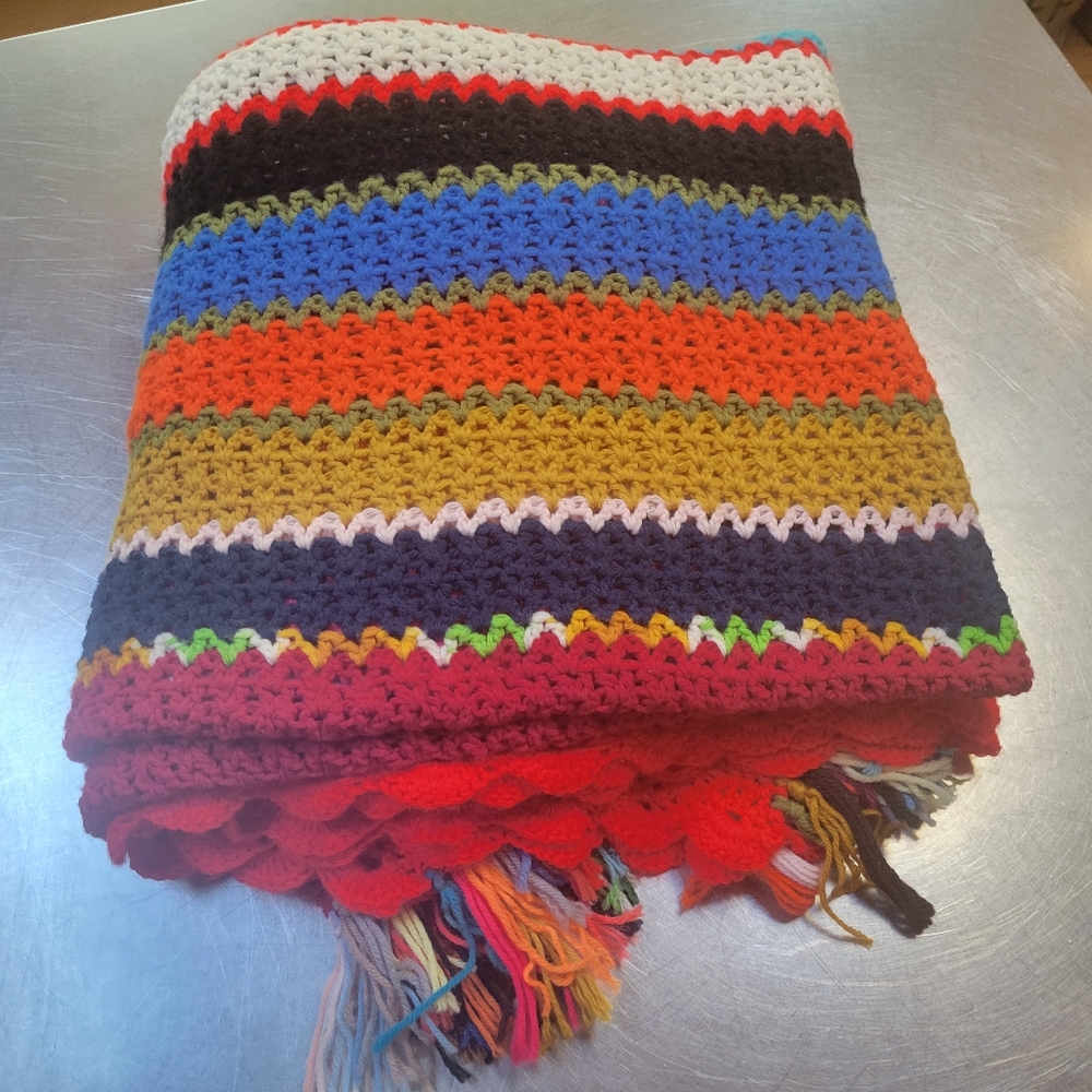 Vintage Multi-Color Handmade Crochet Afghan‎